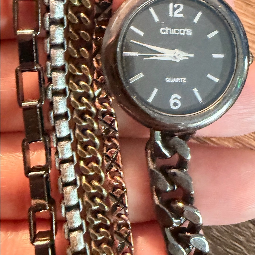 Chico's Men's Watch with Black Dial and Gold Chain